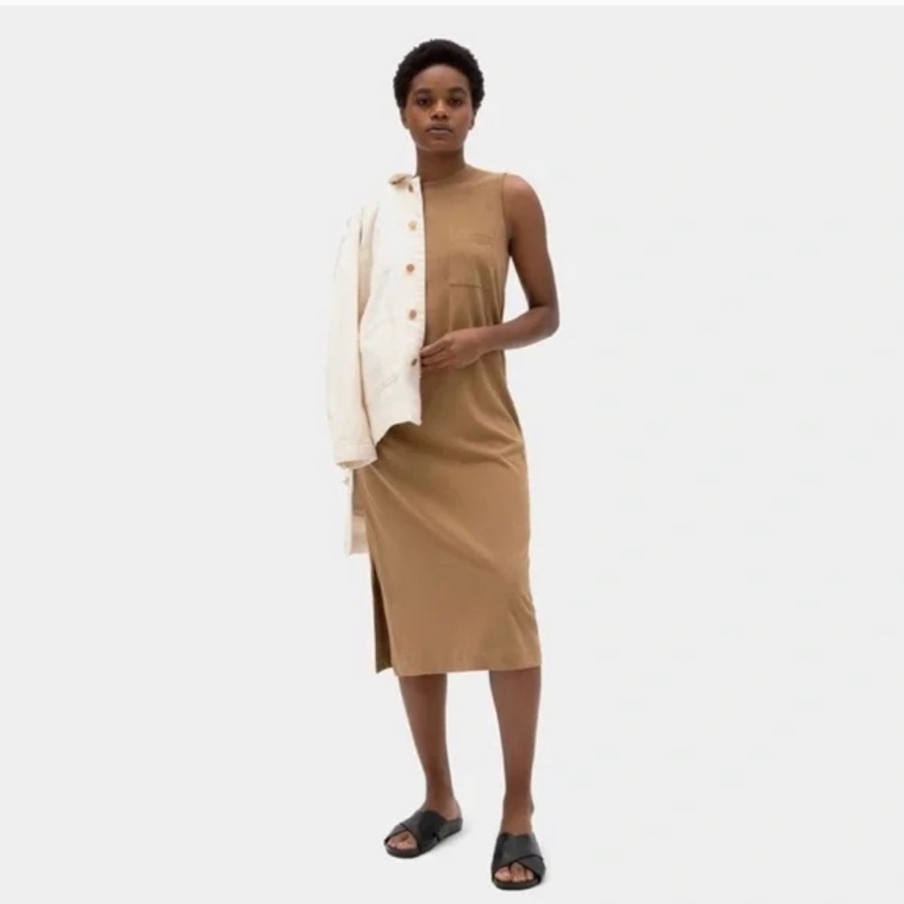 Everlane Long Weekend Tank Dress Chest Pocket Tan Side Slit